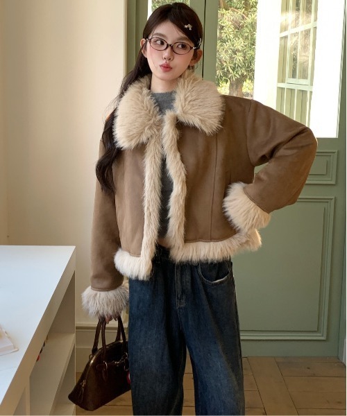 Y2K ファー フェイクムートン ジャケット（ムートンコート）｜gossip