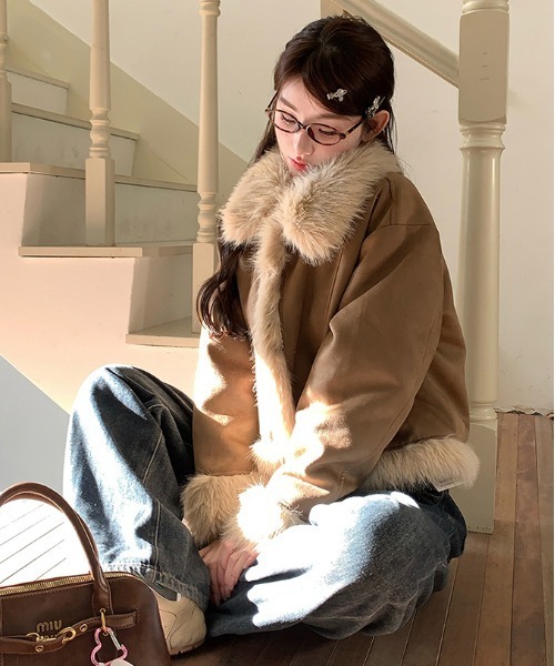 Y2K ファー フェイクムートン ジャケット（ムートンコート）｜gossip
