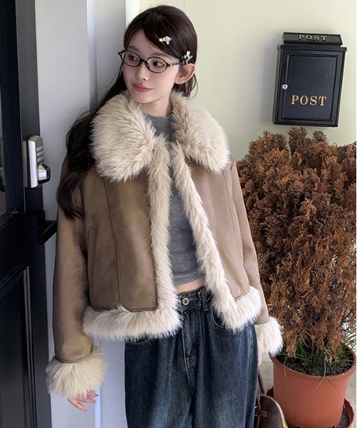 セール】Y2K ファー フェイクムートン ジャケット（ムートンコート