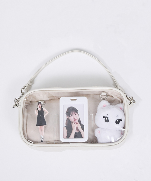 LOWELL things（ロウェル　シングス）の「【推し活】オシゴト/マルチポーチバッグ/ぬいポーチ/ハンドル付き/推し活ポーチ（トートバッグ・レディース・ブラック/オフホワイト・フリー）」の2枚目の写真