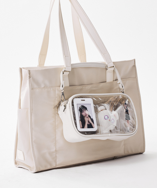 LOWELL things（ロウェル　シングス）の「【推し活】オシゴト/マルチポーチバッグ/ぬいポーチ/ハンドル付き/推し活ポーチ（トートバッグ・レディース・ブラック/オフホワイト・フリー）」の9枚目の写真