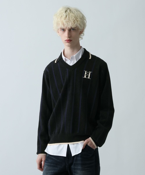 HARE（ハレ）の「ラインゲームシャツニットプルオーバー(HARE)（ニット/セーター・メンズ・ブラック/ブルー・FREE）」の2枚目の写真