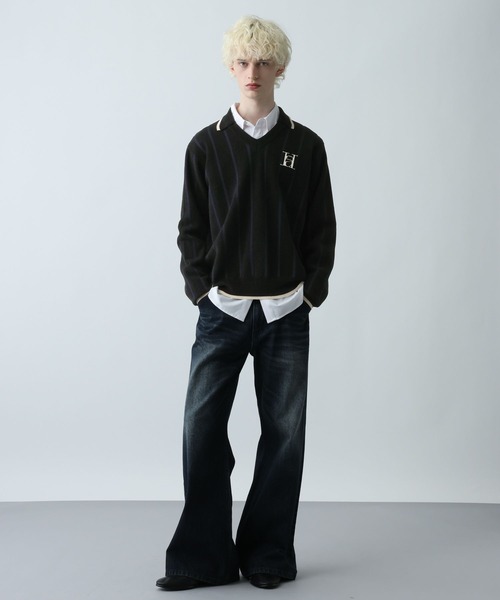 HARE（ハレ）の「ラインゲームシャツニットプルオーバー(HARE)（ニット/セーター・メンズ・ブラック/ブルー・FREE）」の4枚目の写真