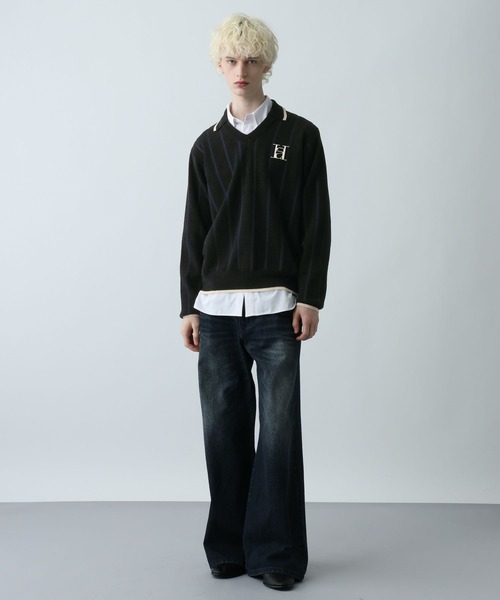 HARE（ハレ）の「ラインゲームシャツニットプルオーバー(HARE)（ニット/セーター・メンズ・ブラック/ブルー・FREE）」の5枚目の写真