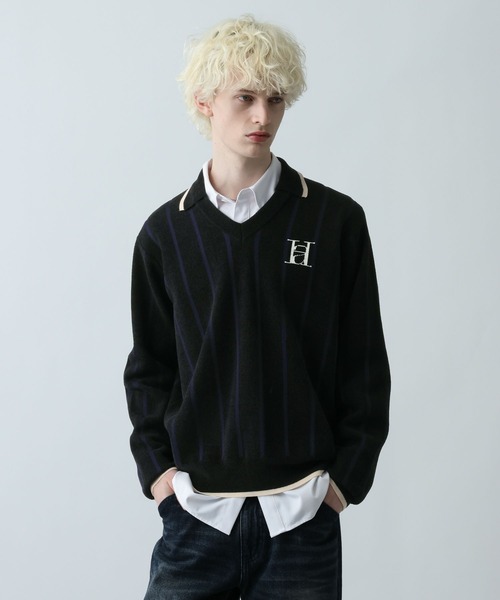 HARE（ハレ）の「ラインゲームシャツニットプルオーバー(HARE)（ニット/セーター・メンズ・ブラック/ブルー・FREE）」の8枚目の写真