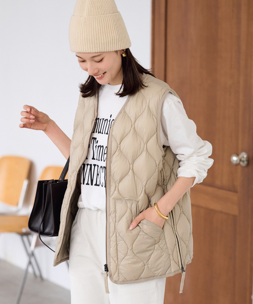 FRAMeWORK（フレームワーク）の「TAION/タイオン MILITARY V NECK WZIPダウンベスト（ダウンジャケット/コート・レディース・ホワイト/ブラック/ベージュ・FREE）」の3枚目の写真