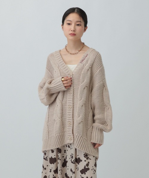 2ゲージケーブル刺繍ロゴカーディガン 603794（カーディガン/ボレロ