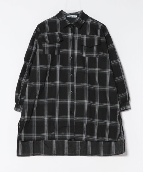 i-dare(アイディア)の「【i-dare】チェック柄 オーバーサイズ シャツ(Tシャツ/カットソー・レディース・ブラック/ホワイト・SMALL/MEDIUM/LARGE/X-LARGE)」の2枚目の写真