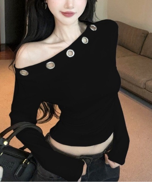 SHEENA(シーナ)の「アイレットワンショルダートップス(Tシャツ/カットソー・レディース・ホワイト/ブラック・M)」の3枚目の写真