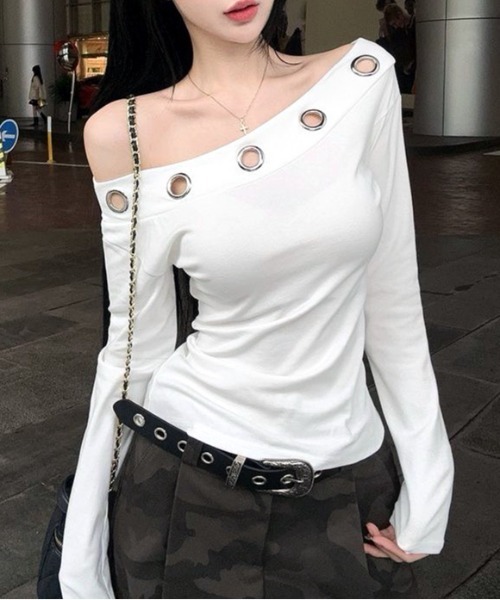 SHEENA(シーナ)の「アイレットワンショルダートップス(Tシャツ/カットソー・レディース・ホワイト/ブラック・M)」の9枚目の写真
