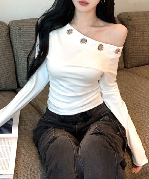 SHEENA(シーナ)の「アイレットワンショルダートップス(Tシャツ/カットソー・レディース・ホワイト/ブラック・M)」の19枚目の写真