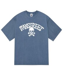 KTPN0164 レタリングスカルブラッドピグメント半袖Tシャツ - ブルー