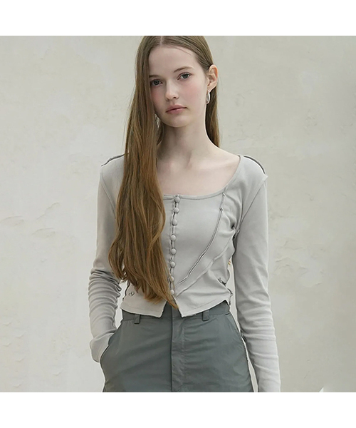 Vivacious(ビバシャス)の「Edtel V Cutting Cardigan - 5COL(カーディガン/ボレロ・レディース・グレー/ブラック/アイボリー/スカイブルー/ピンク・MEDIUM/SMALL)」の3枚目の写真