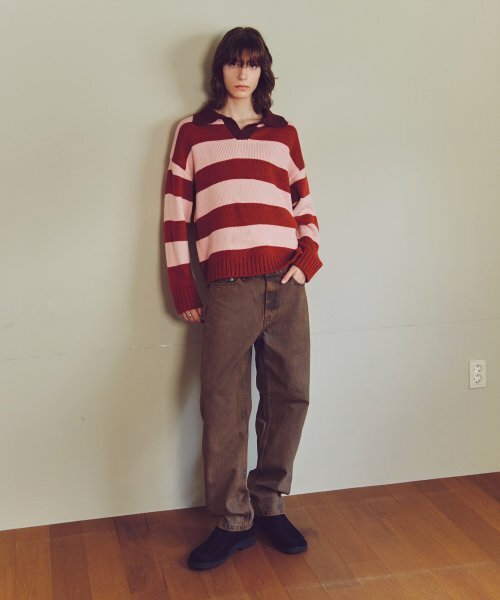 KNITTED(ニッティド)の「Open collar striped knit RED(ニット/セーター・レディース・その他・LARGE)」の5枚目の写真