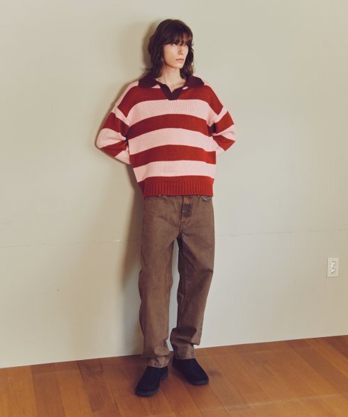 KNITTED(ニッティド)の「Open collar striped knit RED(ニット/セーター・レディース・その他・LARGE)」の6枚目の写真