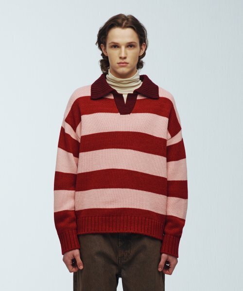 KNITTED(ニッティド)の「Open collar striped knit RED(ニット/セーター・レディース・その他・LARGE)」の7枚目の写真