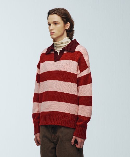 KNITTED(ニッティド)の「Open collar striped knit RED(ニット/セーター・レディース・その他・LARGE)」の8枚目の写真