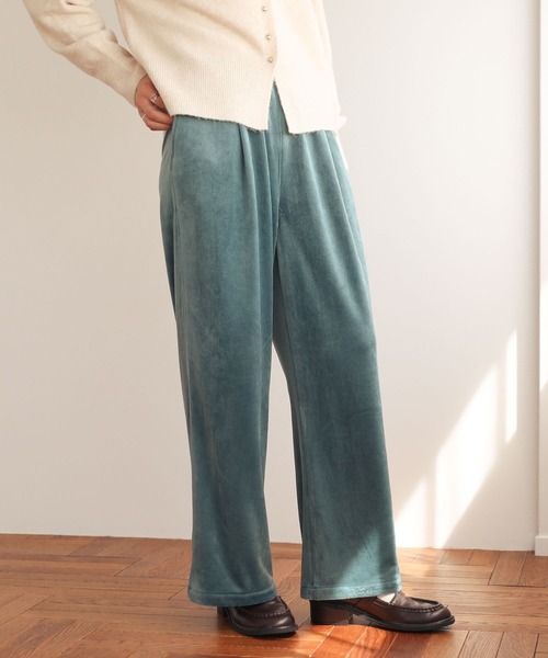 Green　Parks（グリーンパークス）の「ぽかぽか裏起毛ベロアイージーパンツ（その他パンツ・レディース・ブラック/サックスブルー/アイボリー/チャコールグレー・FREE）」の12枚目の写真