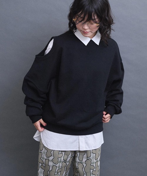 I am I in fact...(アイアムアイインファクト)の「ADVANCE裏毛 変形スウェット(スウェット・レディース・グレー/ブラック・FREE)」の17枚目の写真