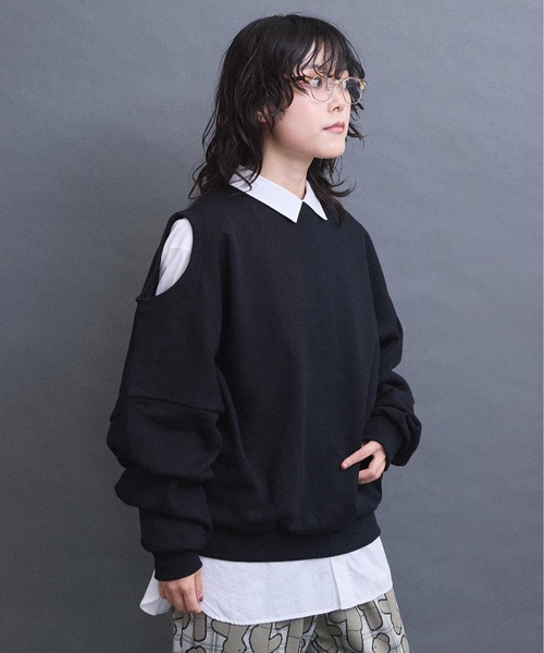 I am I in fact...(アイアムアイインファクト)の「ADVANCE裏毛 変形スウェット(スウェット・レディース・グレー/ブラック・FREE)」の16枚目の写真