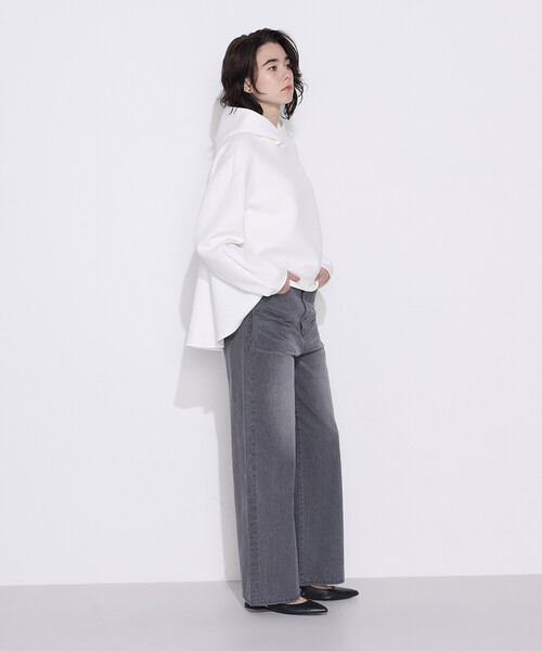 COMME CA Wardrobe（コムサワードローブ）の「ソフトストレッチダンボールニット フーディー（パーカー・レディース・ネイビー/サックスブルー/ホワイト・FREE）」の4枚目の写真