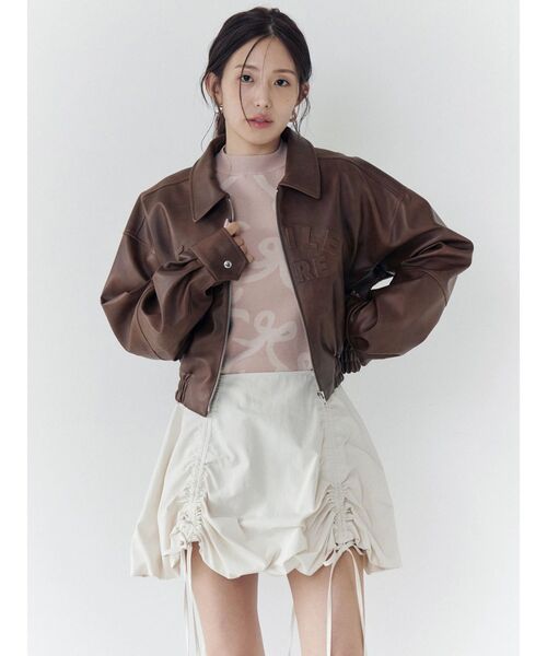 CALNAMUR(カルナムール)の「ドロストバルーンミニスカート(スカート・レディース・ブラウン/ホワイト/グリーン・FREE)」の9枚目の写真