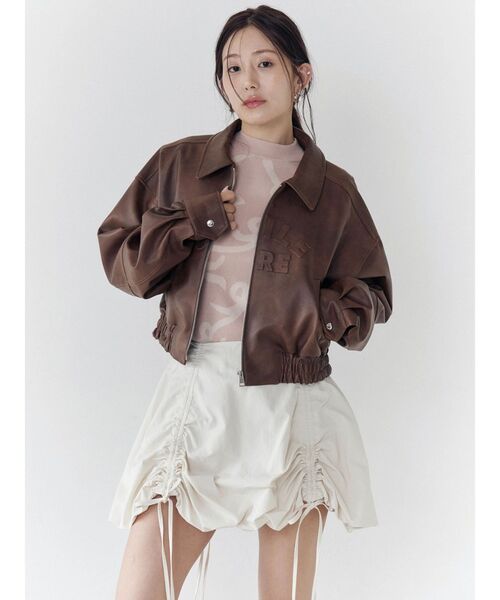 CALNAMUR(カルナムール)の「ドロストバルーンミニスカート(スカート・レディース・ブラウン/ホワイト/グリーン・FREE)」の7枚目の写真