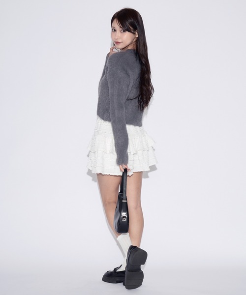 tinkerend（ティンカーエンド）の「V-neck Shaggy Cross Short Knit / Vネックシャギークロスショートニット（ニット/セーター・レディース・ブラック/グレー・FREE）」の16枚目の写真