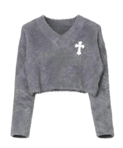 tinkerend（ティンカーエンド）の「V-neck Shaggy Cross Short Knit / Vネックシャギークロスショートニット（ニット/セーター・レディース・ブラック/グレー・FREE）」の21枚目の写真