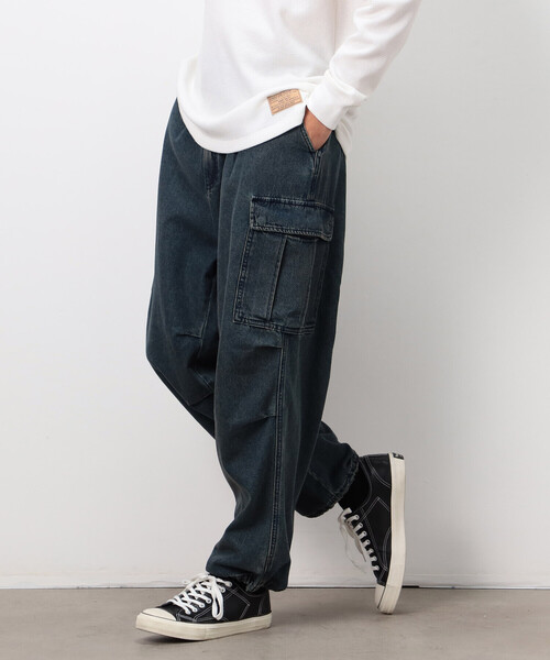 Purple&Yellow（パープルアンドイエロー）の「デニムワイドカーゴパンツ（デニムパンツ・メンズ・チャコール/インディゴブルー・X-SMALL/SMALL/MEDIUM/LARGE）」の7枚目の写真