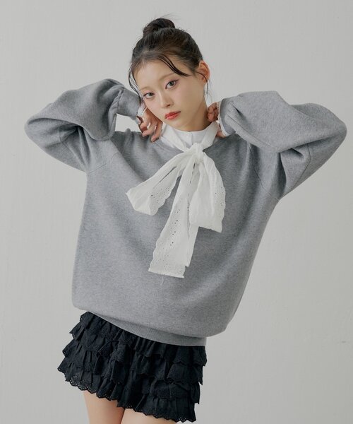 セール】ボウタイブラウスドッキングニット（ニット/セーター）｜Chico