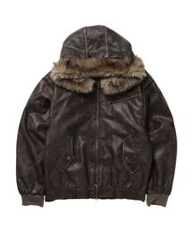 SEQUENZ（シークエンズ）の「【SEQUENZ（シークエンズ）】FUR PU HOODIE JKT / フェイクレザー ジャケット ファー 中綿 ダブルジップ フーディ ドローコード 加工（その他アウター）」