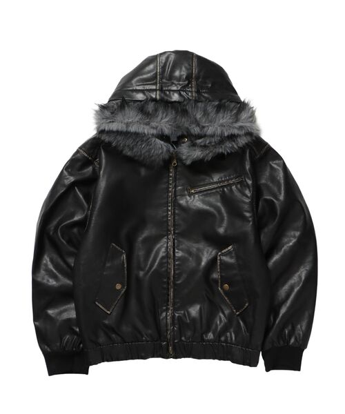 SEQUENZ(シークエンズ)の「フェイクファー×レザー / 中綿フーディジャケット / FUR PU HOODIEJKT(その他アウター・メンズ・ブラウン/ブラック・MEDIUM/LARGE)」の3枚目の写真