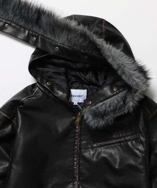 SEQUENZ(シークエンズ)の「フェイクファー×レザー / 中綿フーディジャケット / FUR PU HOODIEJKT(その他アウター・メンズ・ブラウン/ブラック・MEDIUM/LARGE)」の6枚目の写真