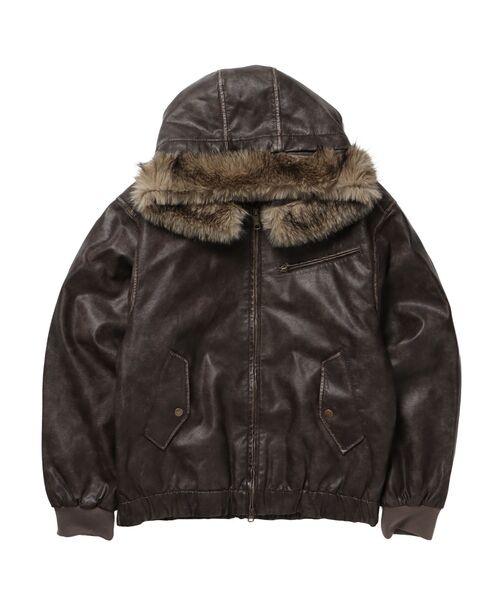 SEQUENZ(シークエンズ)の「フェイクファー×レザー / 中綿フーディジャケット / FUR PU HOODIEJKT(その他アウター・メンズ・ブラウン/ブラック・MEDIUM/LARGE)」の11枚目の写真
