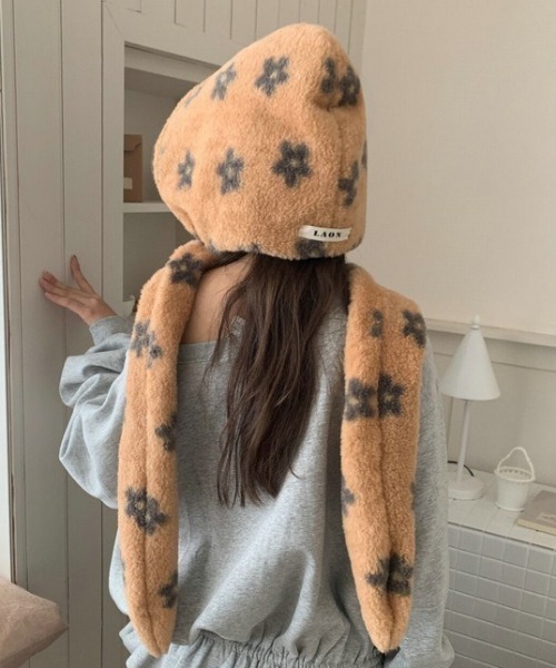 Vipoa（ヴィポア）の「フラワーデザインマフラーバラクラバ（ネックウォーマー/スヌード・レディース・グレー/アイボリー/ブラウン/グリーン・FREE）」の15枚目の写真