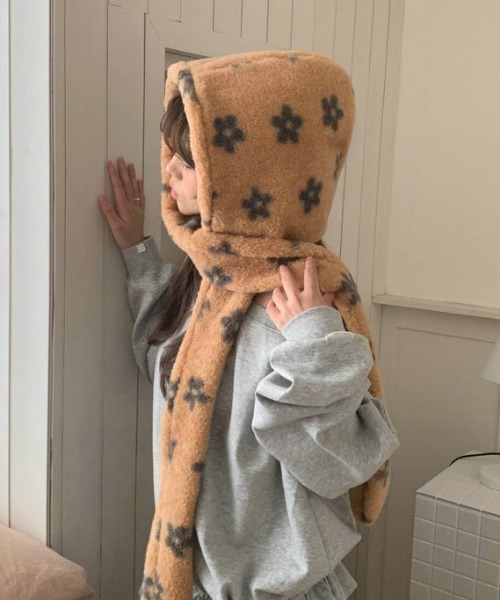 Vipoa（ヴィポア）の「フラワーデザインマフラーバラクラバ（ネックウォーマー/スヌード・レディース・グレー/アイボリー/ブラウン/グリーン・FREE）」の14枚目の写真