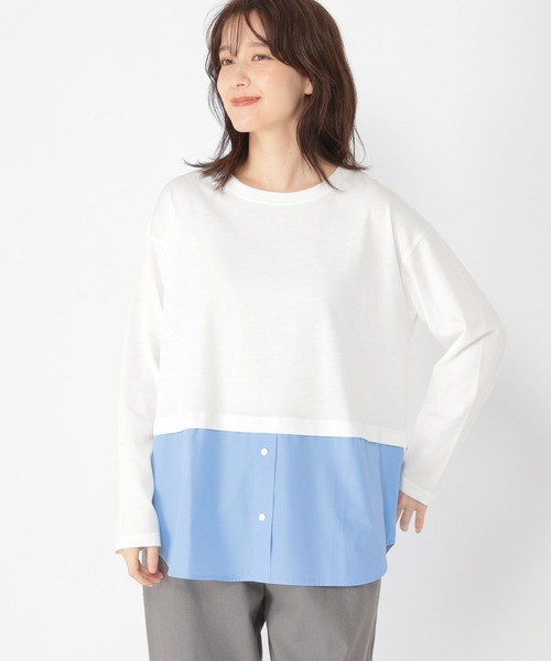 studio CLIP(スタディオクリップ)の「シャツヘムレイヤードロングスリーブTシャツ(Tシャツ/カットソー・レディース・サックスブルー/オフホワイト・MEDIUM/LARGE)」の1枚目の写真