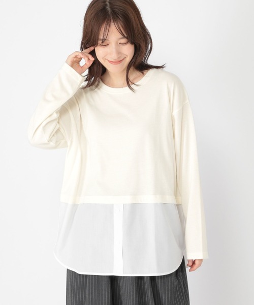 studio CLIP(スタディオクリップ)の「シャツヘムレイヤードロングスリーブTシャツ(Tシャツ/カットソー・レディース・サックスブルー/オフホワイト・MEDIUM/LARGE)」の3枚目の写真