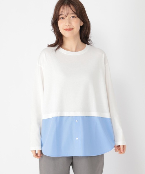 studio CLIP(スタディオクリップ)の「シャツヘムレイヤードロングスリーブTシャツ(Tシャツ/カットソー・レディース・サックスブルー/オフホワイト・MEDIUM/LARGE)」の9枚目の写真