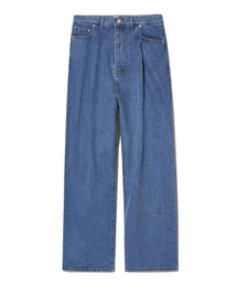 Wide Tuck Denim Pants - Blue