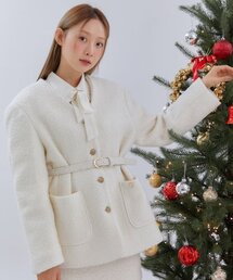 ANOETIC（アノエティック）の「ANC COLLARLESS BELT TWEED JACKET_IVORY（その他アウター）」
