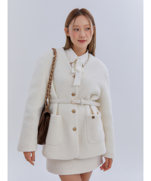 ANOETIC（アノエティック）の「ANC COLLARLESS BELT TWEED JACKET_IVORY（その他アウター・レディース・アイボリー・FREE）」の3枚目の写真