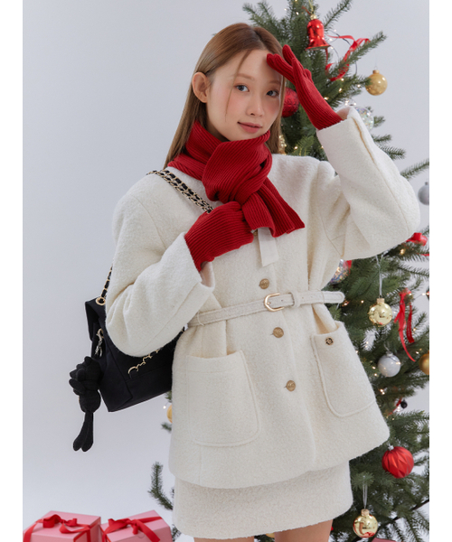 ANOETIC（アノエティック）の「ANC COLLARLESS BELT TWEED JACKET_IVORY（その他アウター・レディース・アイボリー・FREE）」の4枚目の写真