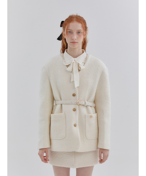 ANOETIC（アノエティック）の「ANC COLLARLESS BELT TWEED JACKET_IVORY（その他アウター・レディース・アイボリー・FREE）」の6枚目の写真