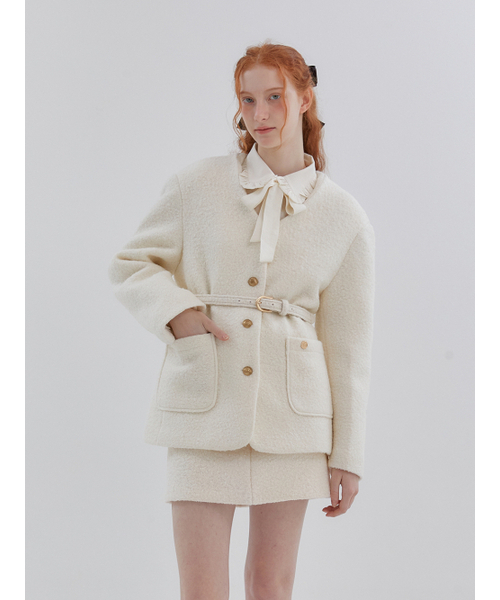 ANOETIC（アノエティック）の「ANC COLLARLESS BELT TWEED JACKET_IVORY（その他アウター・レディース・アイボリー・FREE）」の7枚目の写真