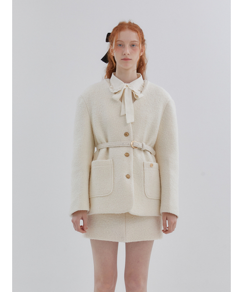 ANOETIC（アノエティック）の「ANC COLLARLESS BELT TWEED JACKET_IVORY（その他アウター・レディース・アイボリー・FREE）」の8枚目の写真