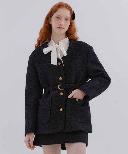 ANOETIC（アノエティック）の「ANC COLLARLESS BELT TWEED JACKET_IVORY（その他アウター・レディース・アイボリー・FREE）」の9枚目の写真
