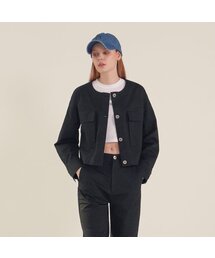 Round Neck Cropped Jacket_Black
