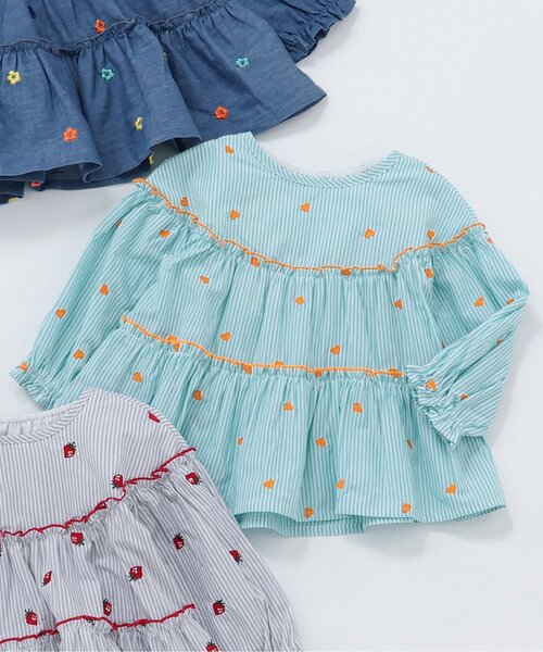 apres les cours（アプレレクール）の「刺繍メローティアードチュニック_ジュニア対応（シャツ/ブラウス・キッズ・インディゴブルー/ミント/グレー・80/90/100/110/120/130/140）」の2枚目の写真